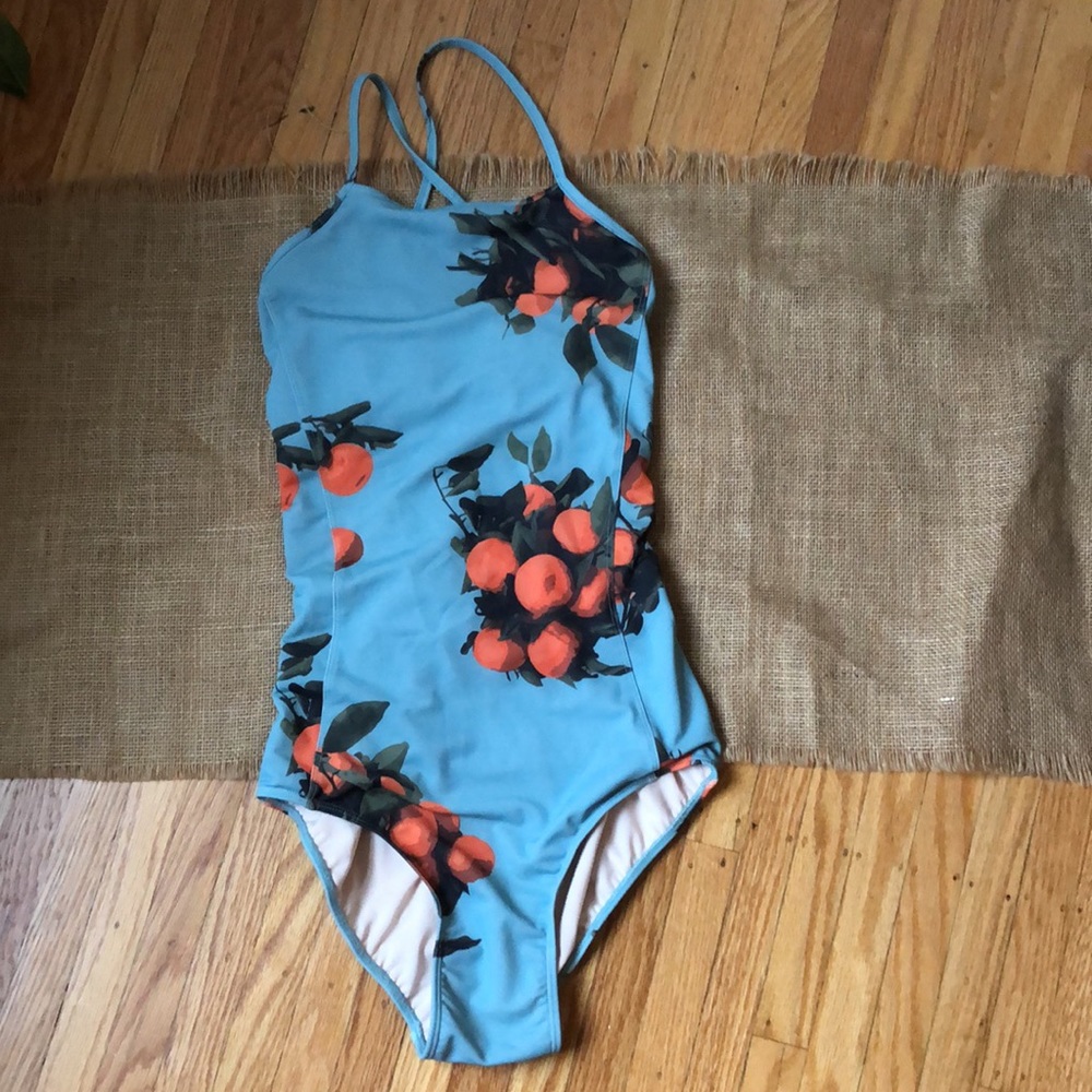 Albion Orange and Blue One Piece Swimsuit Floral Design